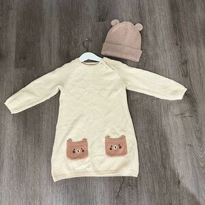 Adorable Bear Pocket Sweater Dress with Hat